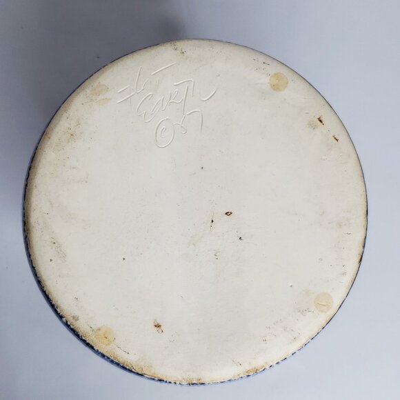 Flat Earth Pottery Sponge Ware Glaze Jug Pitcher Spongeware Blue Signed - Picture 6 of 7